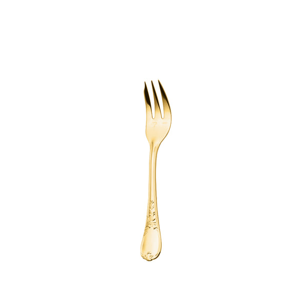 Ercuis Du Barry pastry fork in silver-plated gilded finish with ornate handle.