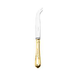 Ercuis Du Barry cheese knife with two prongs in silver-plated gilded finish.