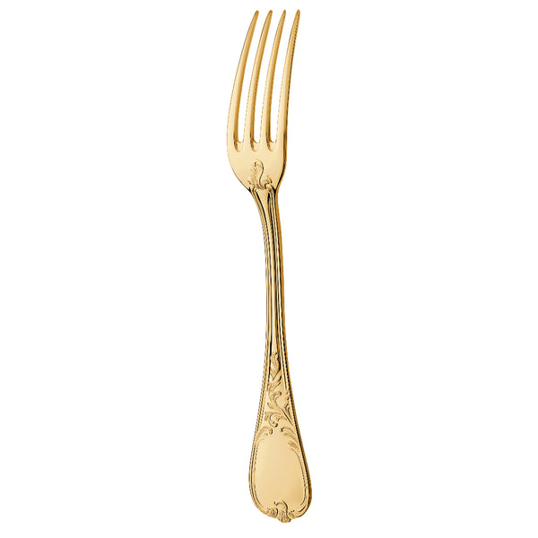 Du Barry dinner fork by Ercuis, silver-plated with gilded Rocaille floral decoration