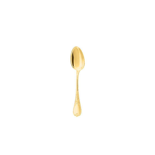Ercuis Du Barry moka spoon in silver plate with gold finish, Rocaille floral handle for elegant coffee service
