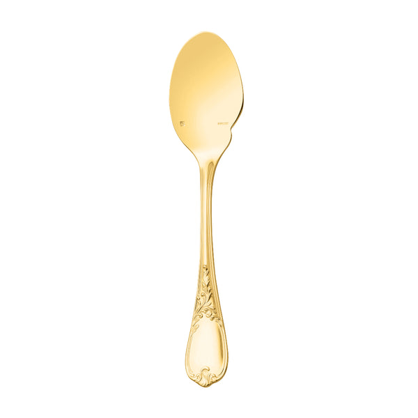 Ercuis Du Barry individual gravy spoon in silver-plated gilded finish with ornate handle.