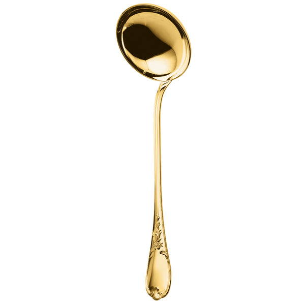 Ercuis Du Barry soup ladle in silver-plated gilded finish with ornate handle.