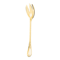 Ercuis Du Barry salad serving fork in silver-plated gilded finish with ornate handle.
