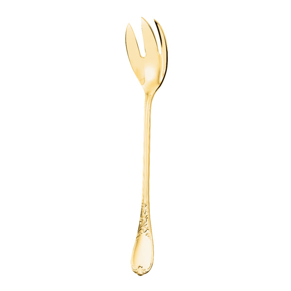 Ercuis Du Barry salad serving fork in silver-plated gilded finish with ornate handle.