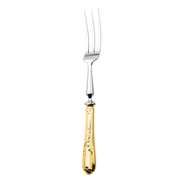 Ercuis Du Barry carving fork with silver-plated gilded handle and long prongs.