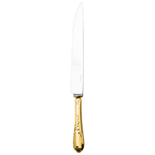 Ercuis Du Barry carving knife with silver-plated gilded handle and long blade.