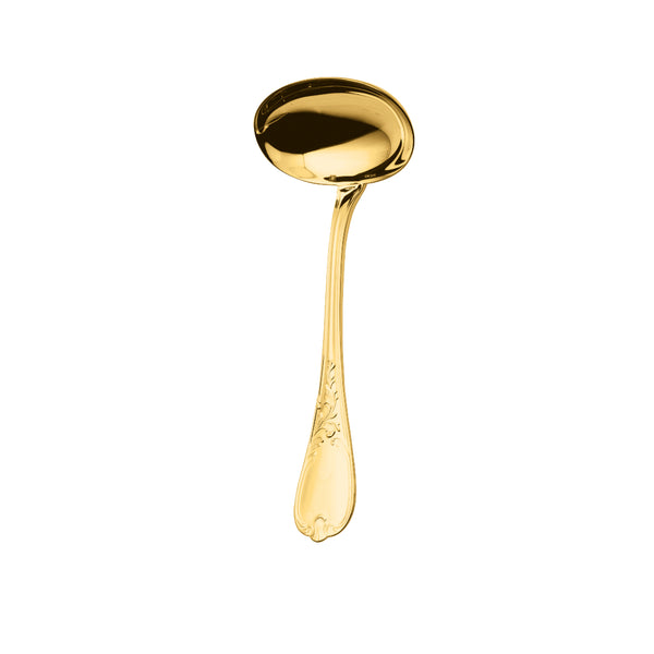 Ercuis Du Barry gravy ladle in silver-plated gilded finish with ornate handle.