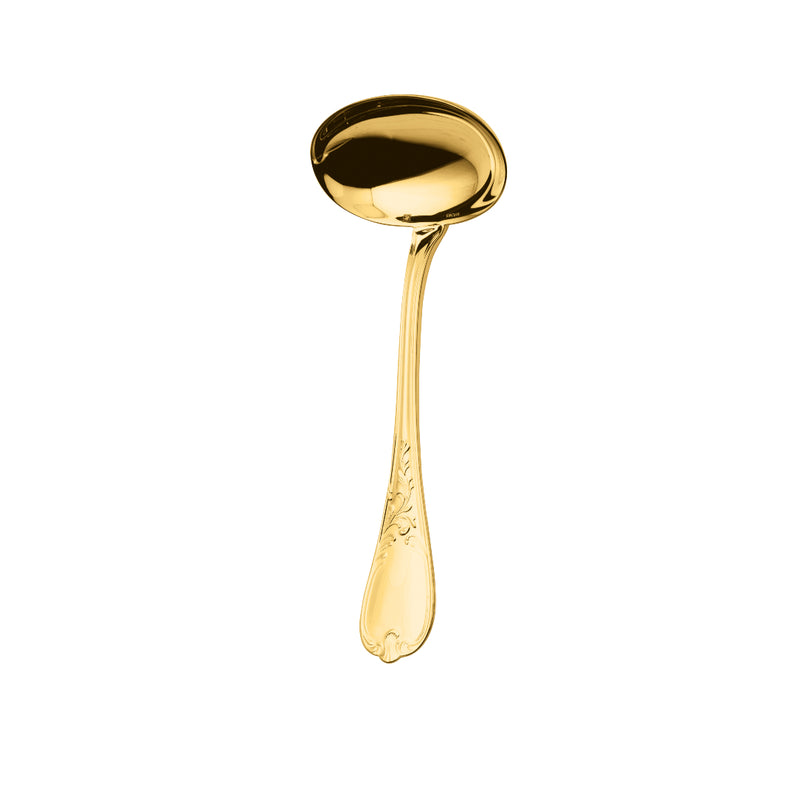 Ercuis Du Barry gravy ladle in silver-plated gilded finish with ornate handle.