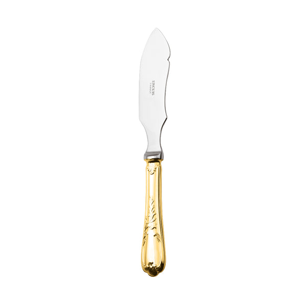 Ercuis Du Barry butter serving knife with silver-plated blade and gold Rocaille handle