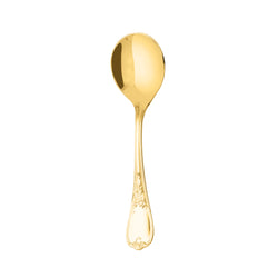 Ercuis Du Barry bouillon spoon in silver-plated gilded finish.