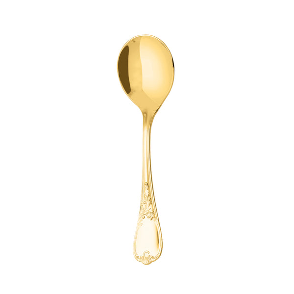 Ercuis Du Barry bouillon spoon in silver-plated gilded finish.