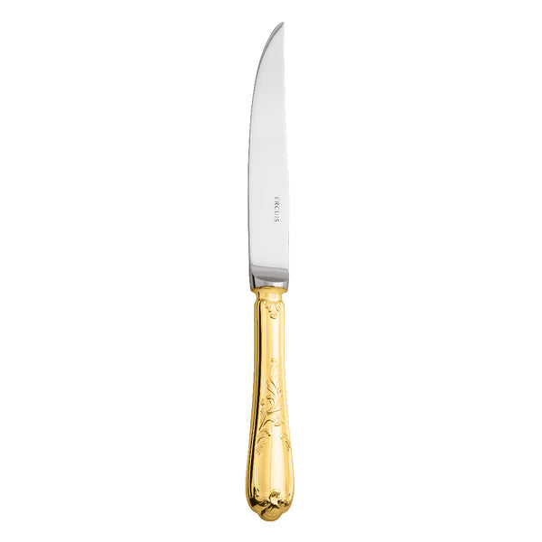 Du Barry steak knife by Ercuis with silver-plated and gilded Rocaille handle and precision blade.