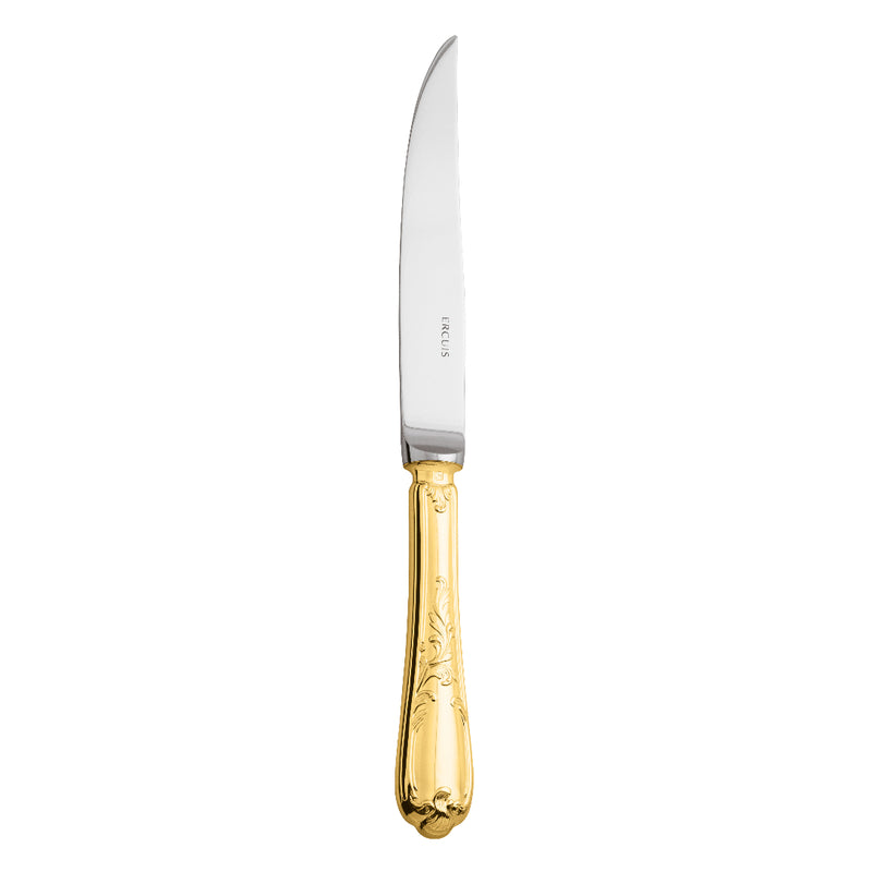 Du Barry steak knife by Ercuis with silver-plated and gilded Rocaille handle and precision blade.