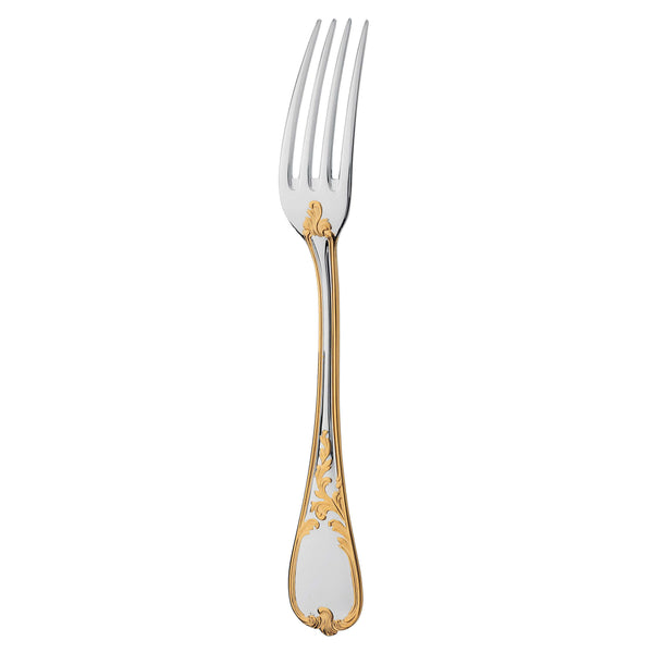 Du Barry dinner fork by Ercuis in silver plate with part-gilded floral handle.