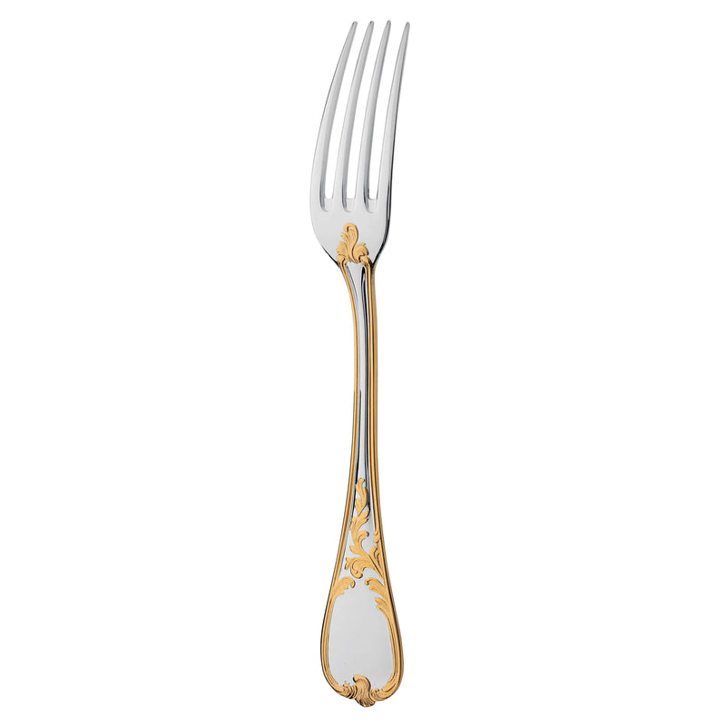 Du Barry dinner fork by Ercuis in silver plate with part-gilded floral handle.