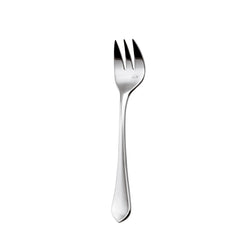 Luxury oyster fork from Ercuis Citeaux collection in polished stainless steel with three curved prongs.
