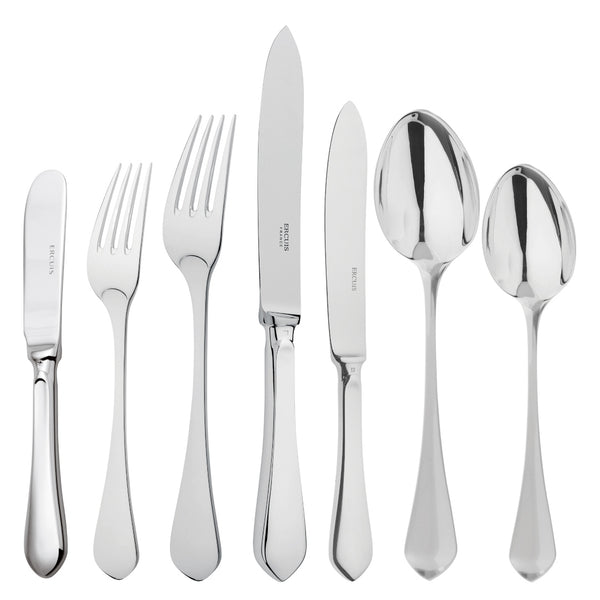 Citeaux 84-piece stainless steel cutlery set by Ercuis with Gothic-inspired handles.