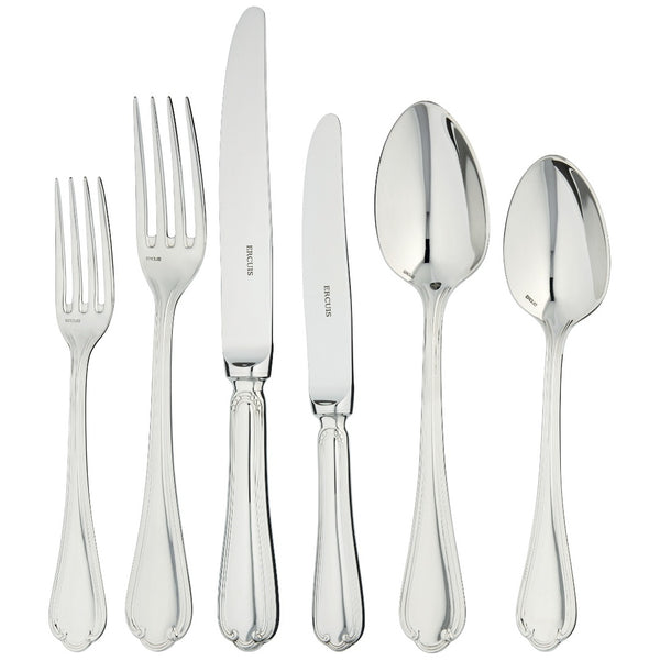 Luxury Sully 36-piece stainless steel cutlery set by Ercuis with double-ridge handles and shell motif.