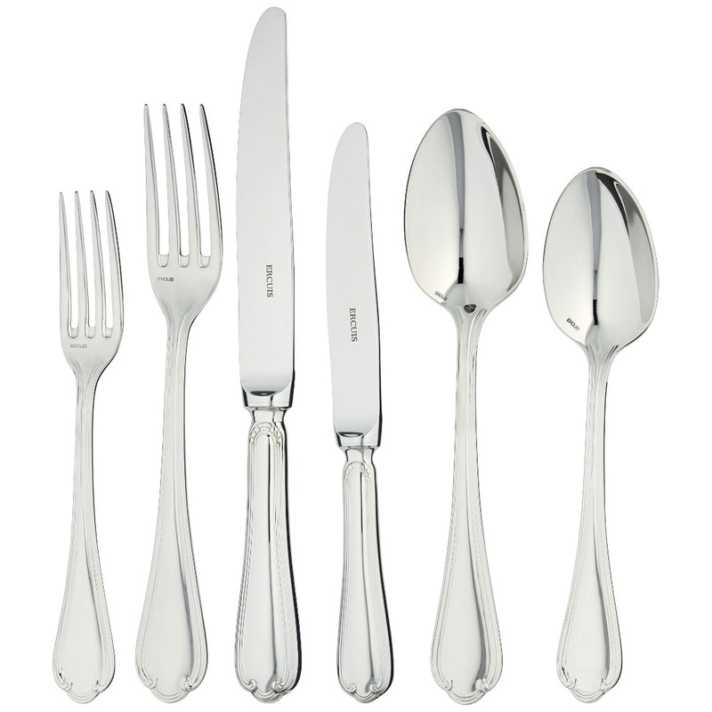 Luxury Sully 36-piece stainless steel cutlery set by Ercuis with double-ridge handles and shell motif.