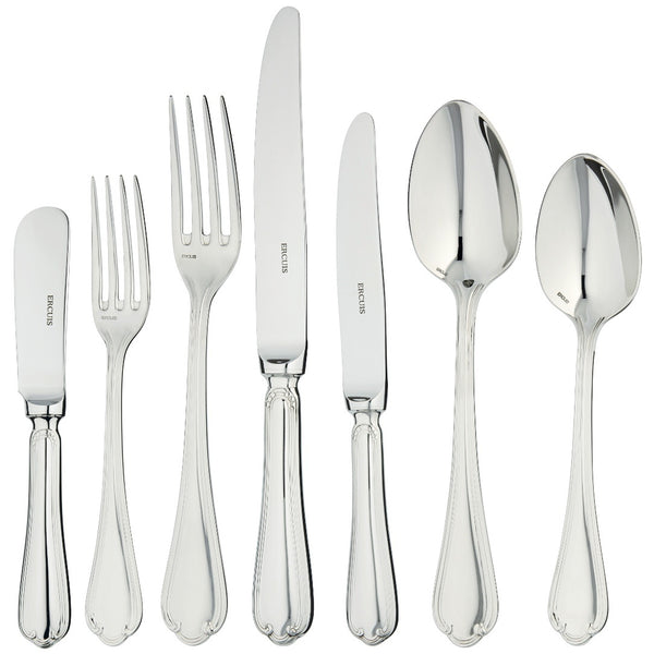 Sully 84-piece stainless steel cutlery set by Ercuis with polished finish, ridge detail, and shell motif.