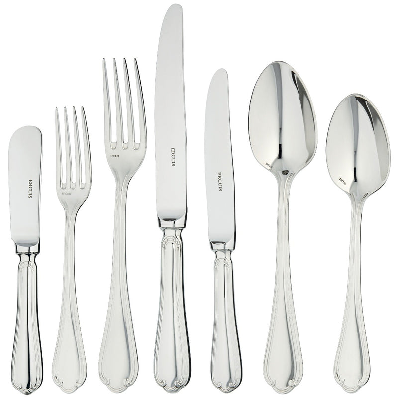 Sully 84-piece stainless steel cutlery set by Ercuis with polished finish, ridge detail, and shell motif.