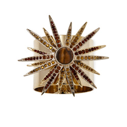 Front view of Starburst Napkin Ring with tiger’s eye stone and gold setting by Joanna Buchanan