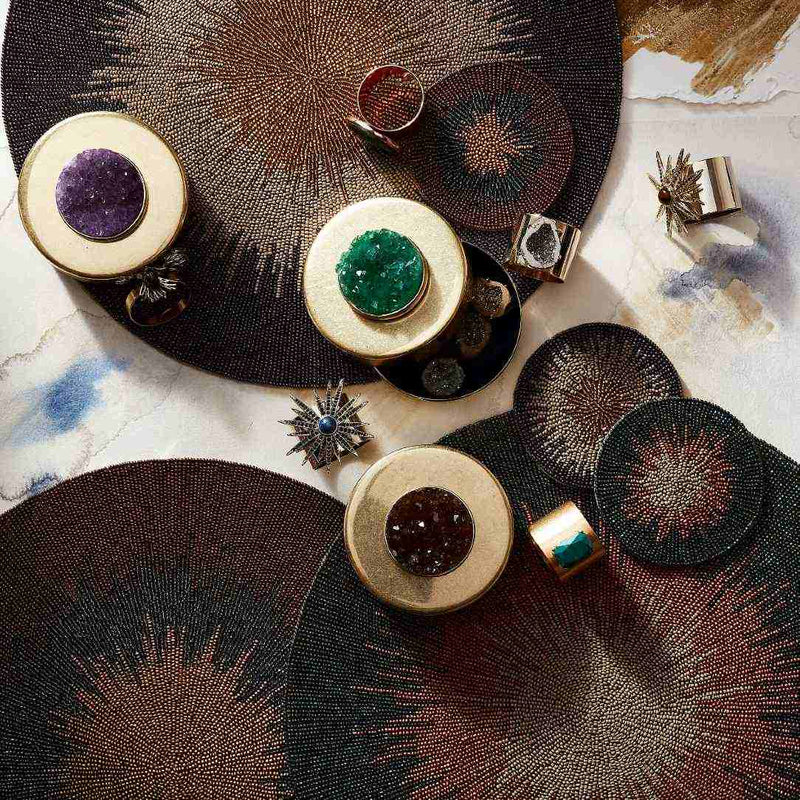 Joanna Buchanan navy ombré beaded drink coasters with matching placemats