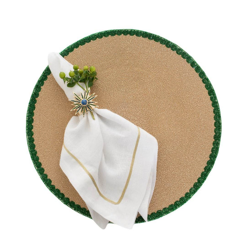 White napkin styled with Starburst Napkin Ring featuring lapis lazuli by Joanna Buchanan