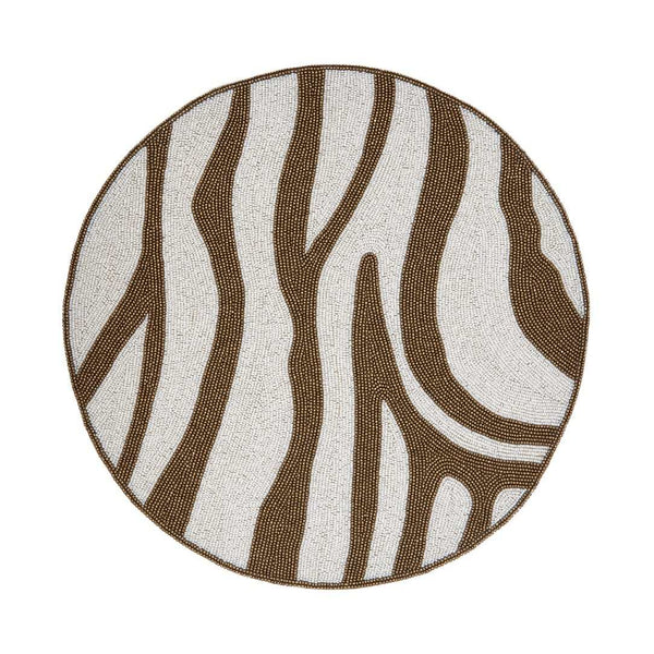 Zebra beaded placemats with brown stripes by Joanna Buchanan.