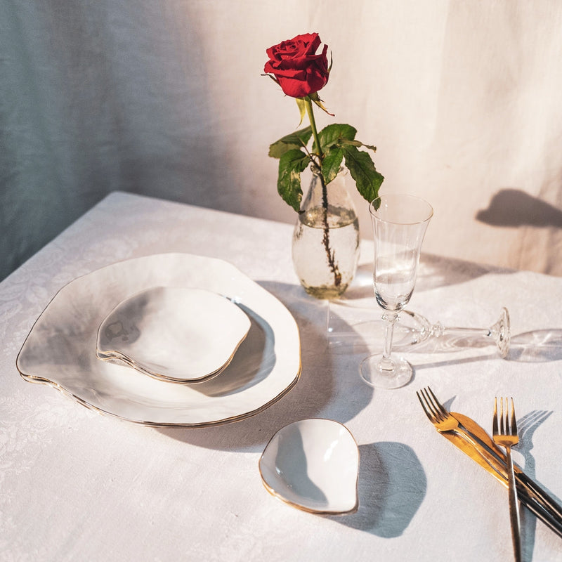 Set of 2  Large Dinner Plates White with Golden Rim - Indulge Nº6