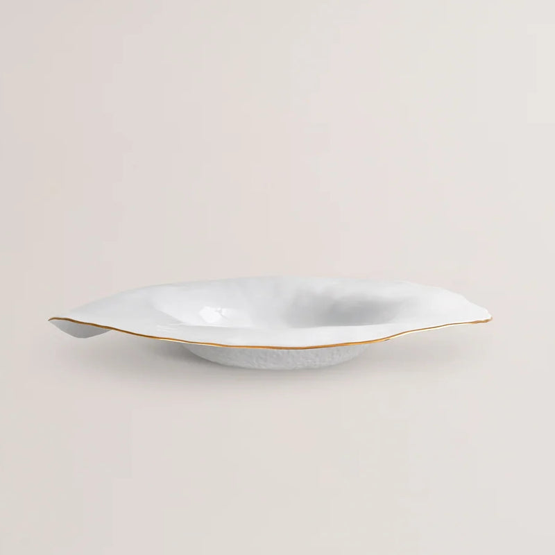 Set of 2 Large Deep Dinner Plates White with Golden Rim - Indulge Nº7