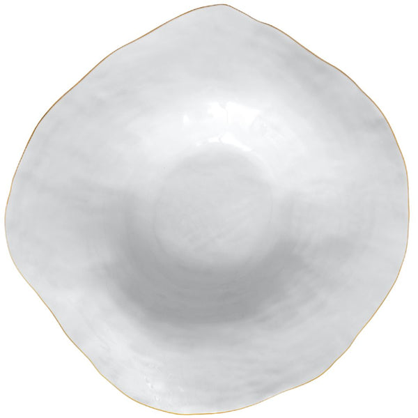 Set of 2 Large Deep Dinner Plates White with Golden Rim - Indulge Nº7
