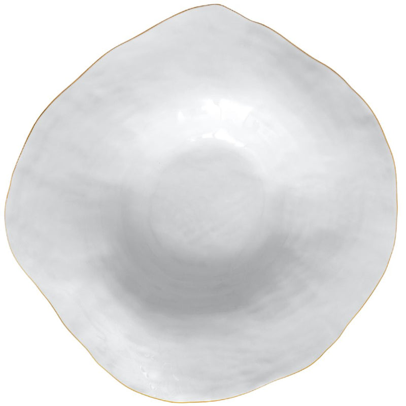 Set of 2 Large Deep Dinner Plates White with Golden Rim - Indulge Nº7