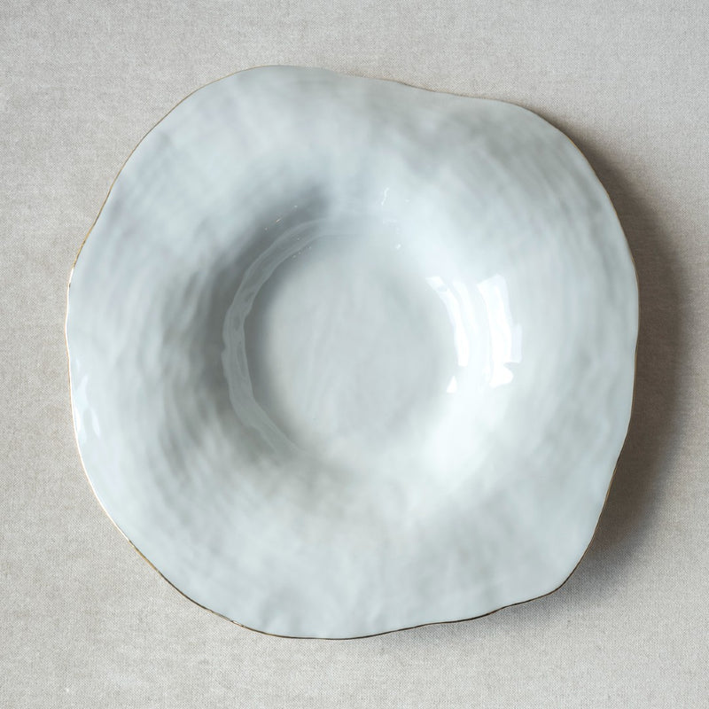 Set of 2 Large Deep Dinner Plates White with Golden Rim - Indulge Nº7