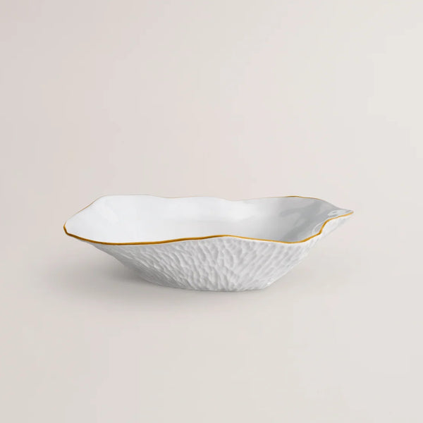 Set of 2 Small Deep Plates White with Golden Rim - Indulge Nº9