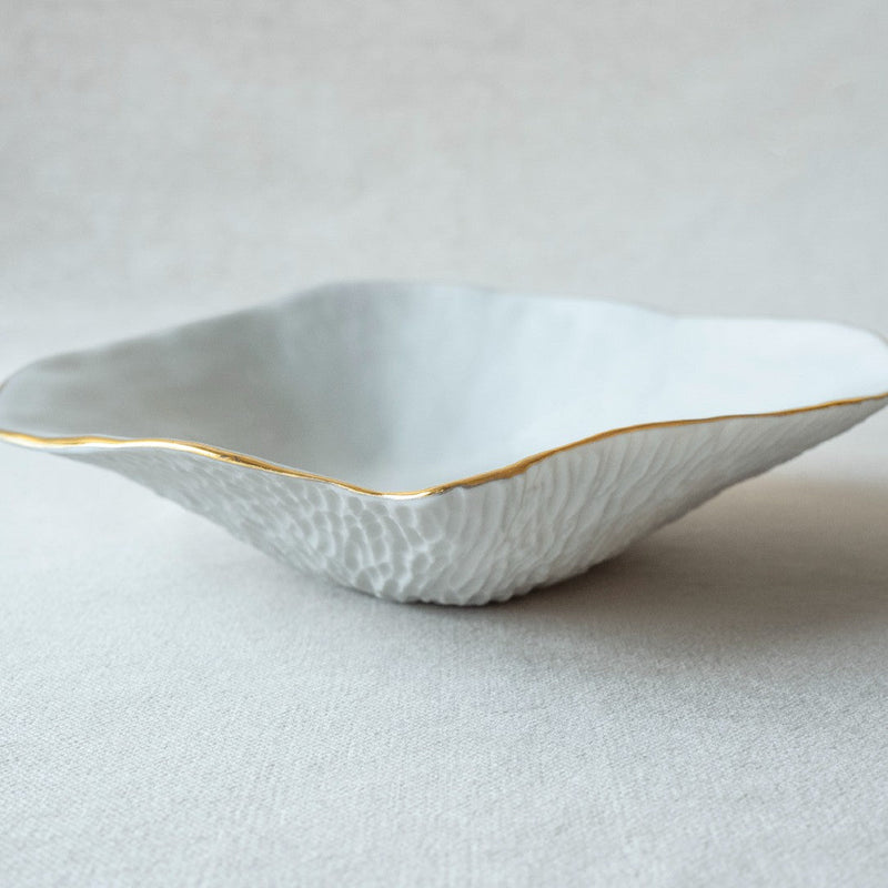 Set of 4 Small Deep Plates White with Golden Rim - Indulge Nº9