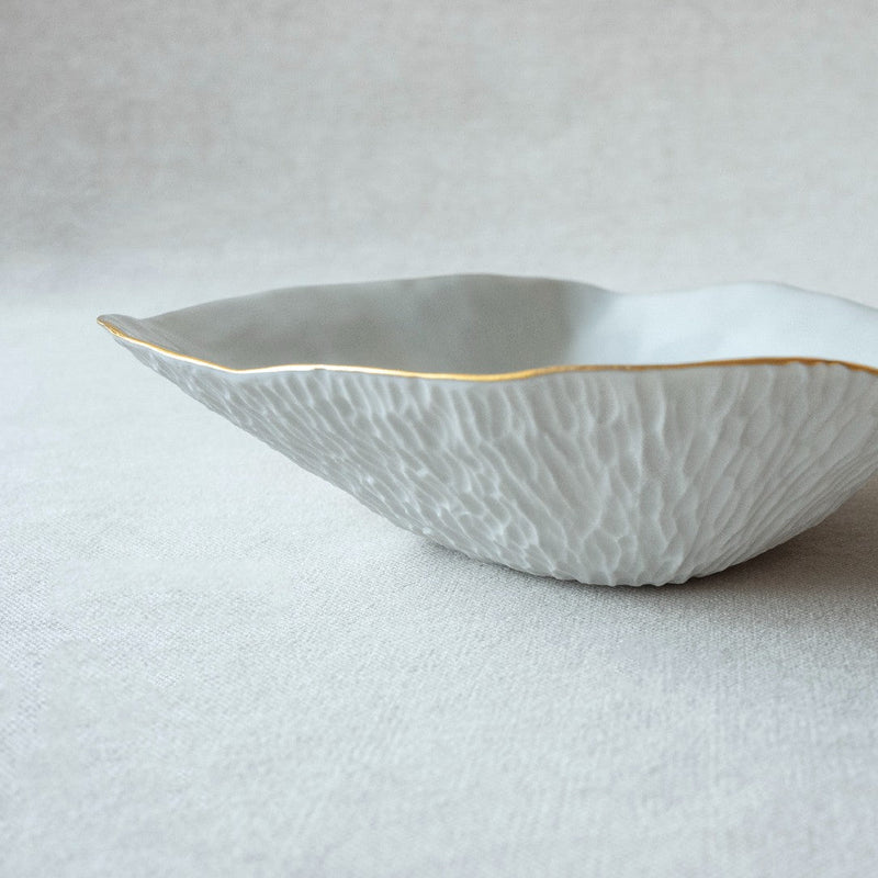 Set of 4 Small Deep Plates White with Golden Rim - Indulge Nº9