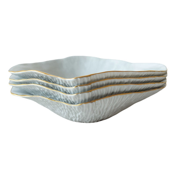 Set of 4 Small Deep Plates White with Golden Rim - Indulge Nº9