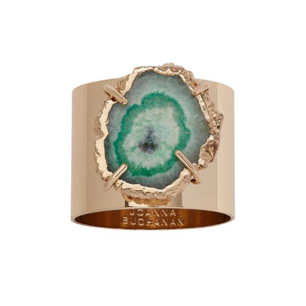 Quartz green napkin rings by Joanna Buchanan on white background.