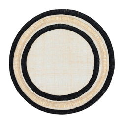 Beige and black Ruffle Edge Straw Placemats with handwoven texture by Joanna Buchanan.