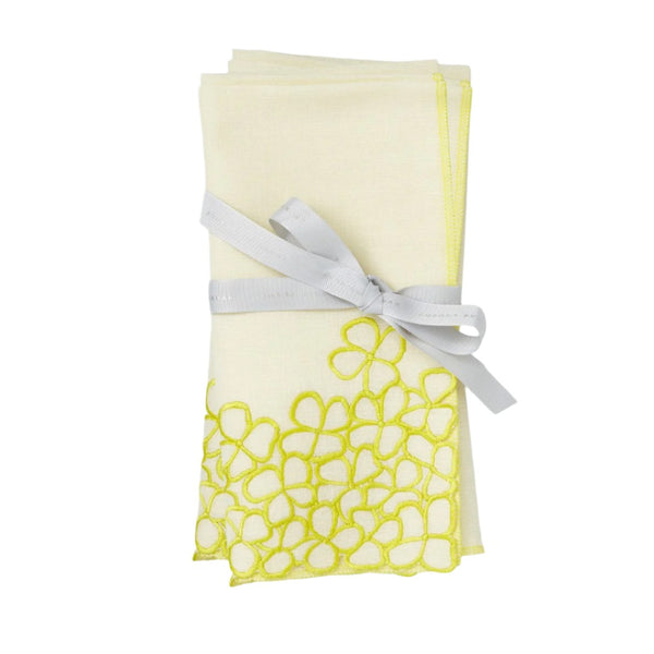 Hydrangea napkin in yellow by Joanna Buchanan presented in set of two