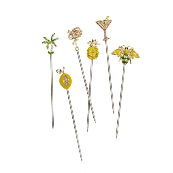 Set of 6 Tropical Cocktail Picks by Joanna Buchanan in a Gift Box