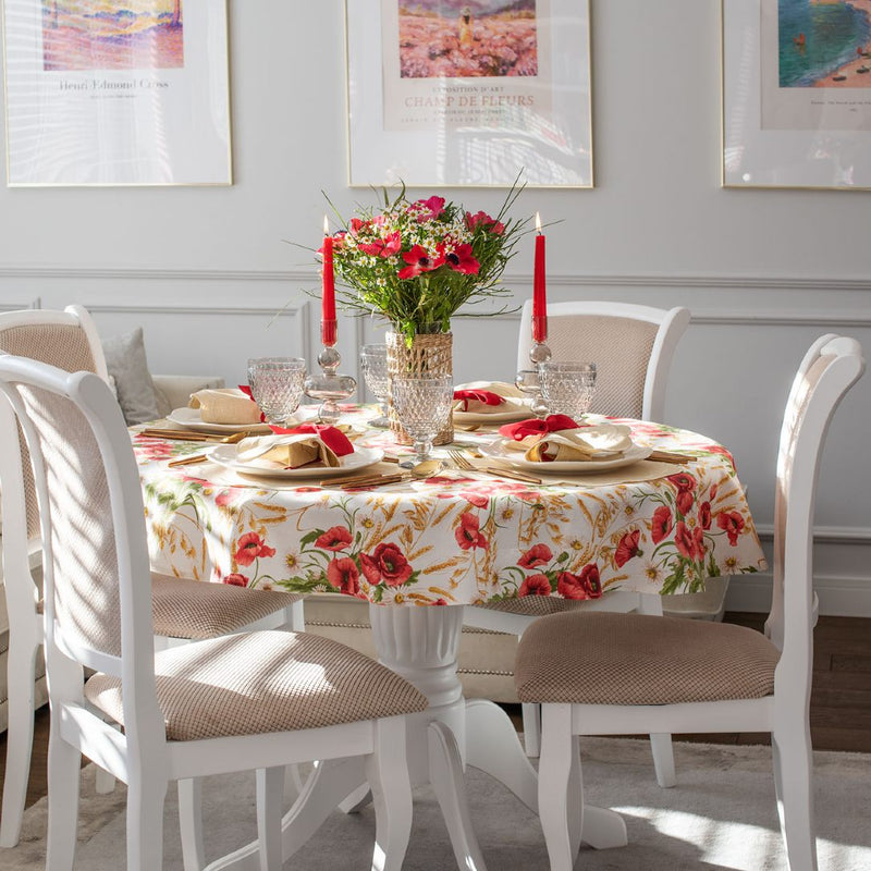 Festive beige and red table décor featuring Red Velvet Bows by Roseberry Home on napkins