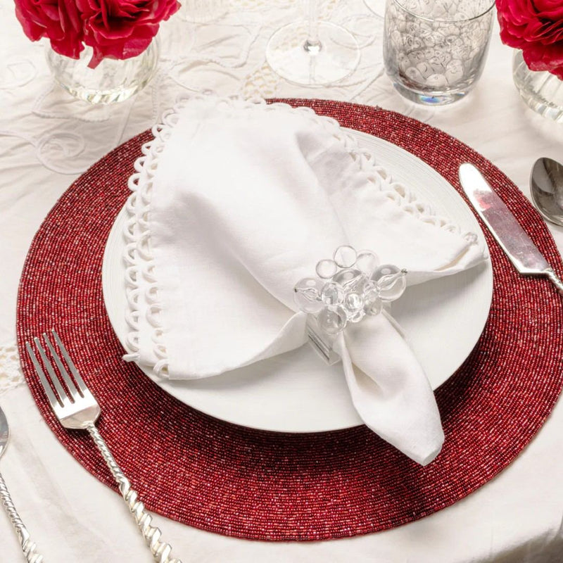 Loop Edge white napkins by Kim Seybert, side view