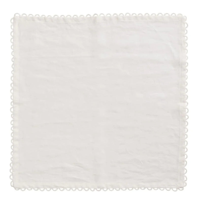 Loop Edge white napkins by Kim Seybert, unwrapped on white background