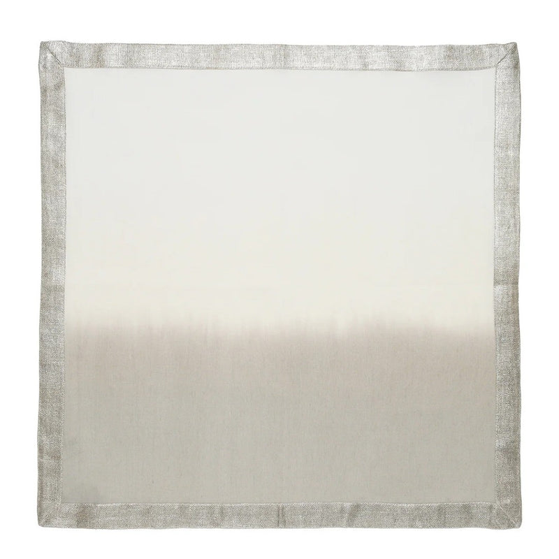 Unwraped Dip Dye napkins in gray and silver ombré by Kim Seybert on a white background.