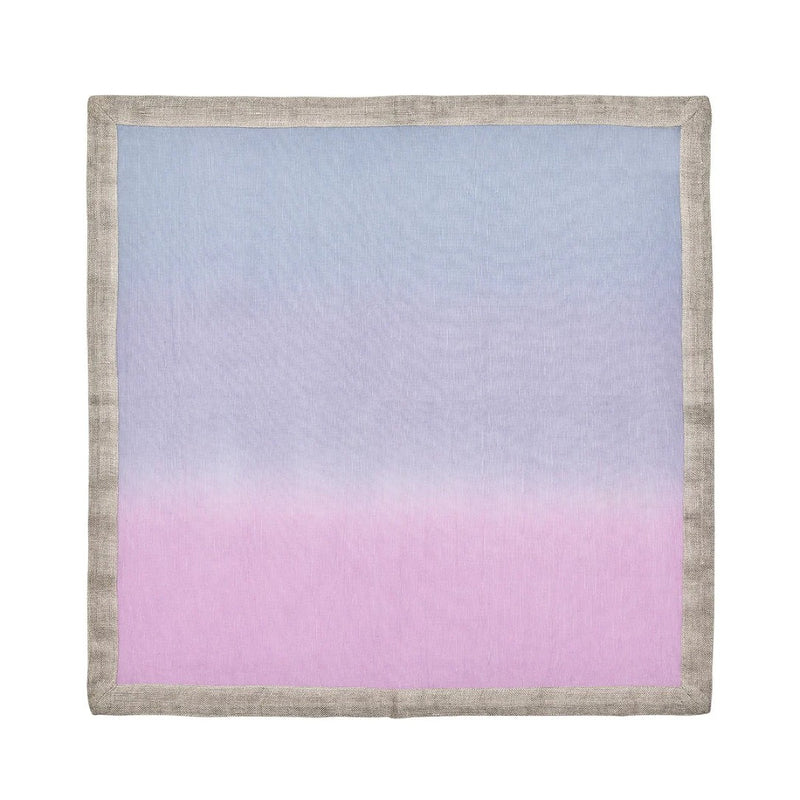 Ombre napkin in lilac and periwinkle by Kim Seybert unwraped on white background.