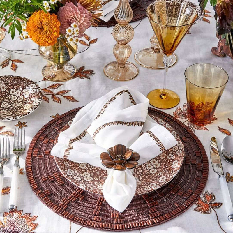 Filament napkin styled on autumnal white and brown table setting, top view, sold at Amiramour
