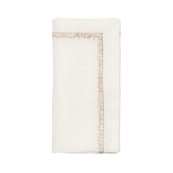 Filament White Linen Napkin with Embroidery by Kim Seybert on white background
