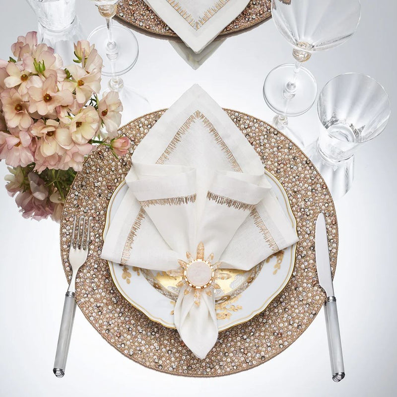 Filament White Linen Napkin with Embroidery by Kim Seybert styled on elegant tablescape